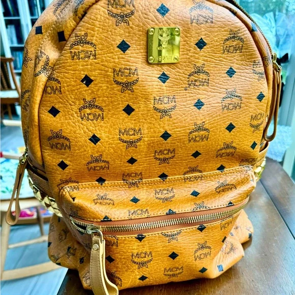 MCM Cognac Backpack with Gold Studs MCM Dual Stark Backpack (Cognac) Medium | eBay main image 3